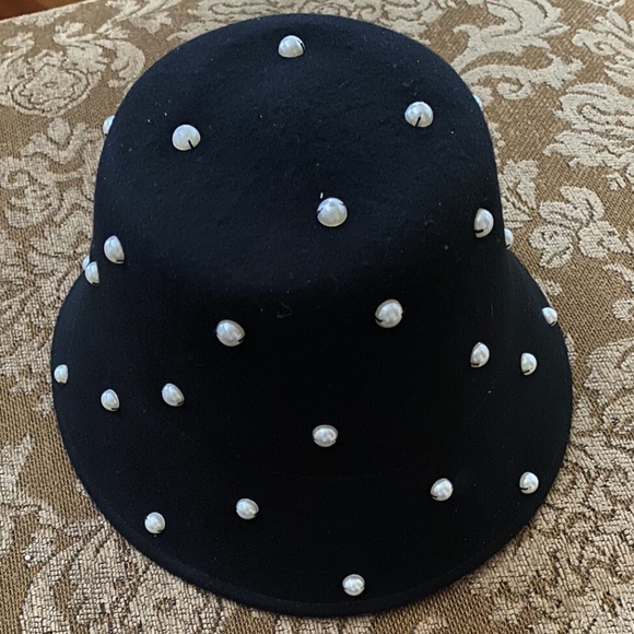 Kate Spade New York Black faux Pearl Wool Cloche Hat main image 4